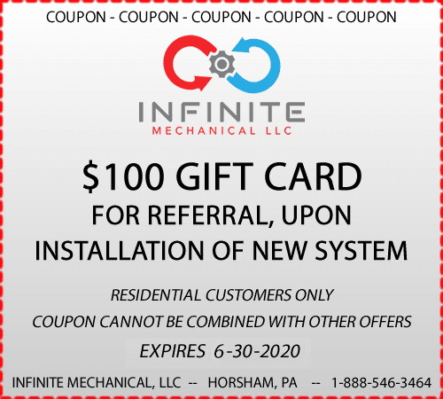 Financing Coupon In Horsham, PA for $100 gift card for referral upon installation of new system